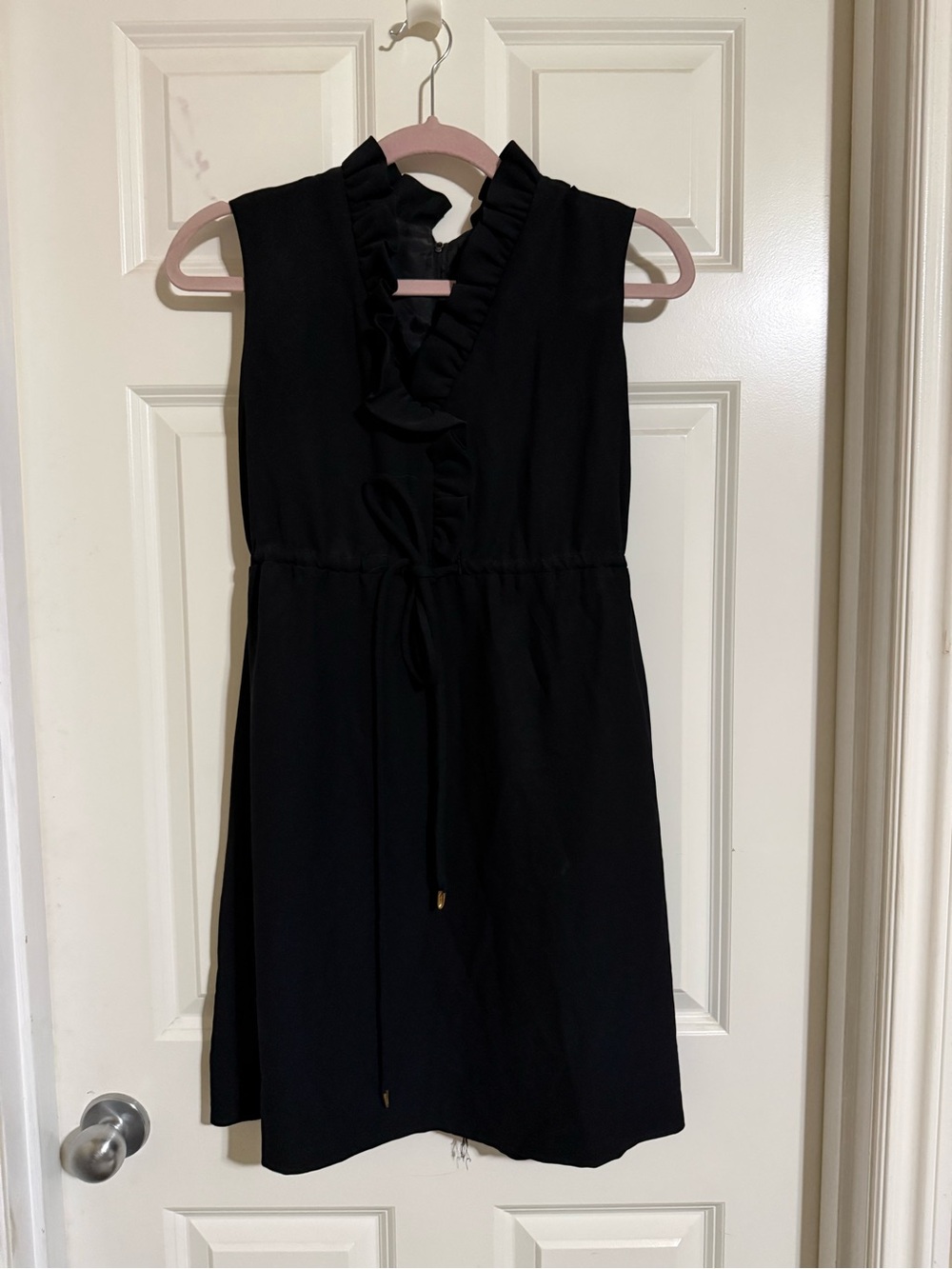 1950s Vintage Black Ruffle-Trim Sleeveless Dress